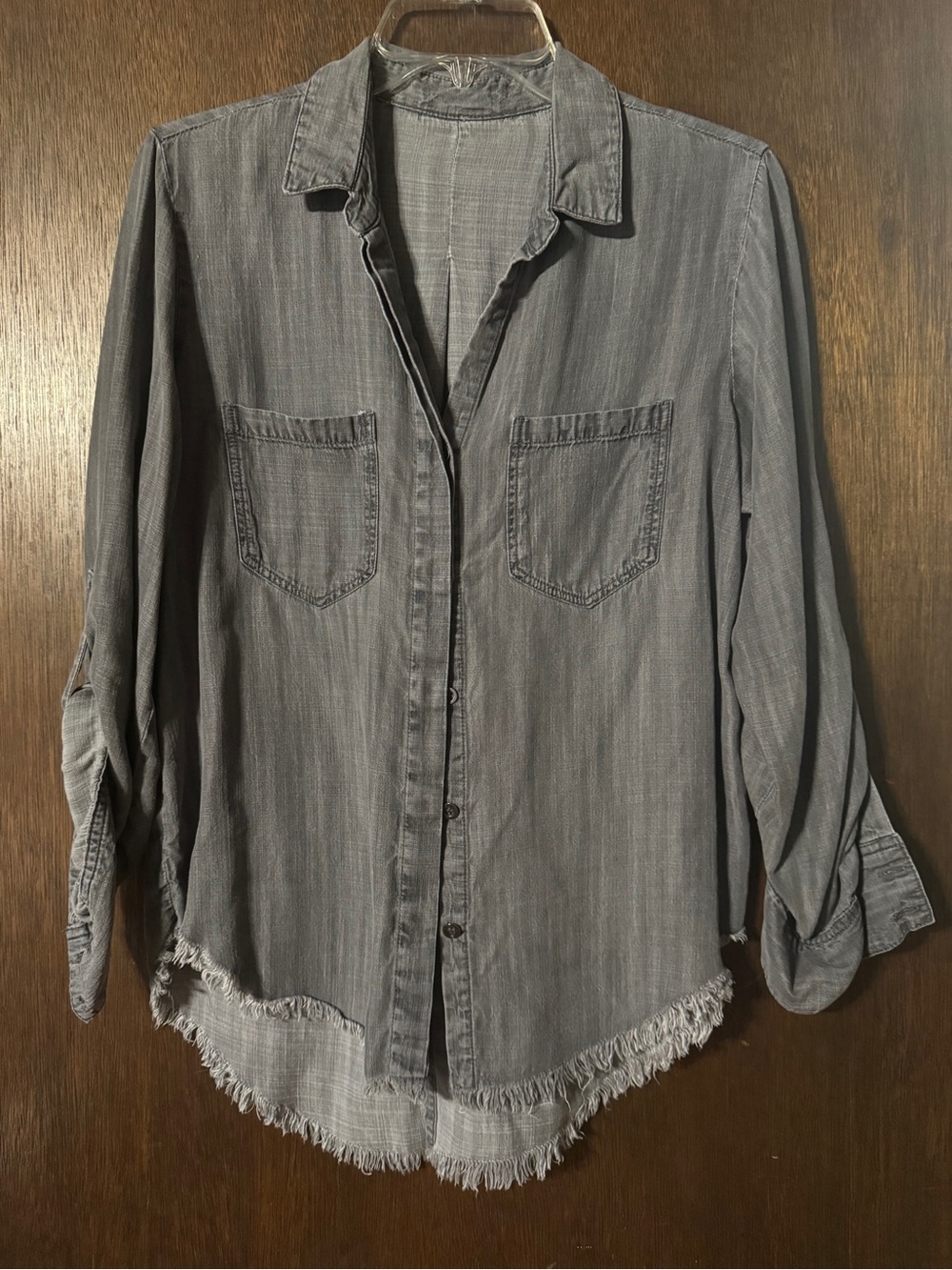 Denim slit back button down S